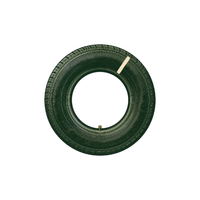 Engraved tire with a chalk mark