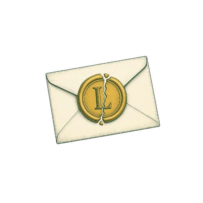 Engraved envelope with broken wax seal